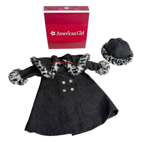 American Girl Doll Nellie Holiday Coat Woolen Hat Faux Fur Animal Print Cape Box - Picture 4 of 9